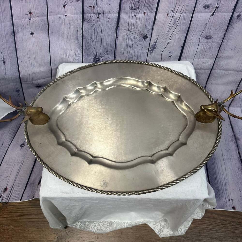 Moose Head Metal Serving Tray , 16”x12”X1" , Vintage - Picture 1 of 8